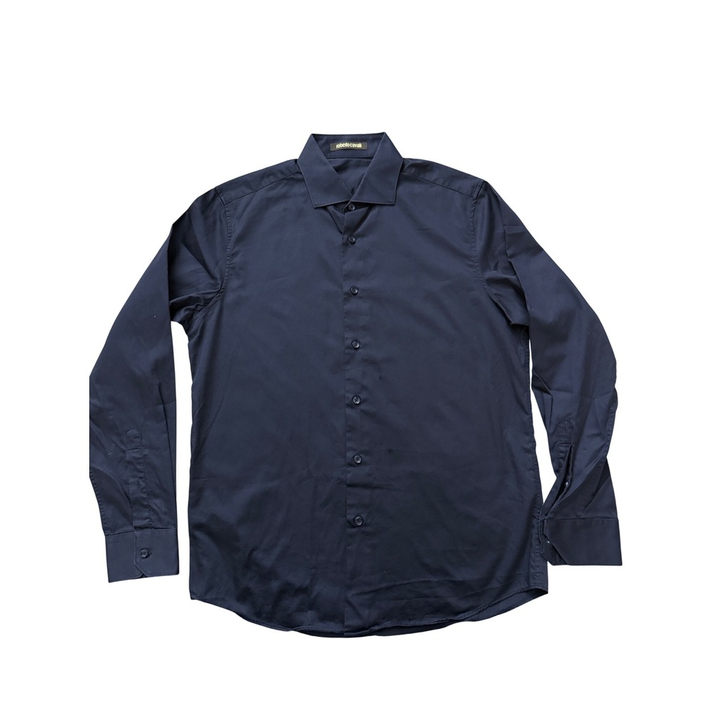 Roberto Cavalli Mens Navy Blue Cotton Long Sleeve Button Down Shirt FST718 FN004